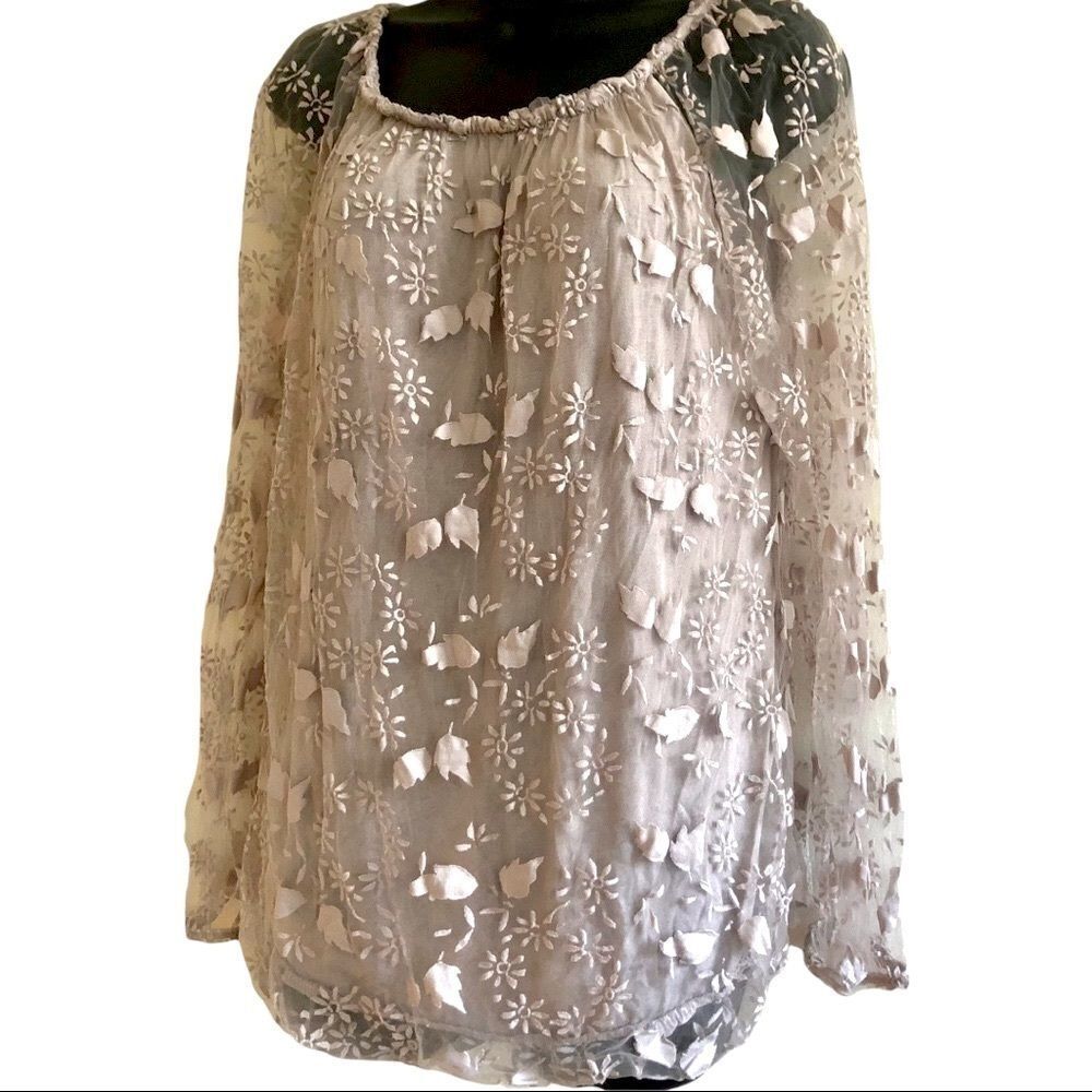 Vintage Elena Baldi Floral Sheer Top Champagne Size L
